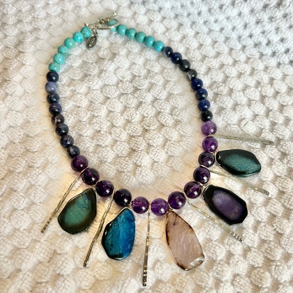 Stunning Tova Multi Agate Necklace with Turquoise, Amethyst, & Sodalite Beads - Picture 2 of 3